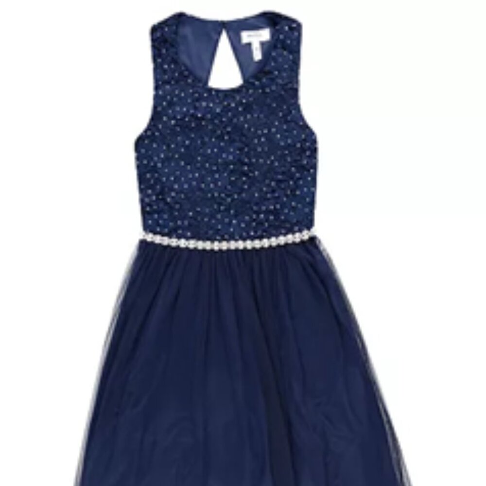 Girl Speechless Lace to Tulle Jeweled Waist Dress with Silver Accents Size 4